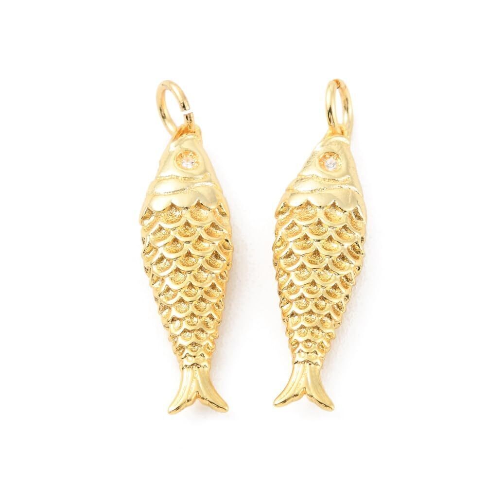 8042 10Pcs Golden Color Brass Fish Charms Marine Theme Ocean Sea Animal